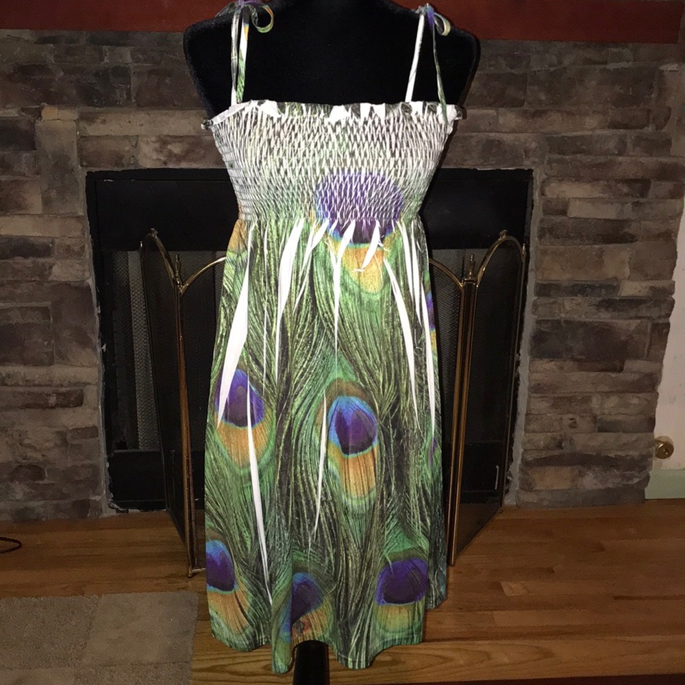 Striking Peacock spaghetti strap dress
